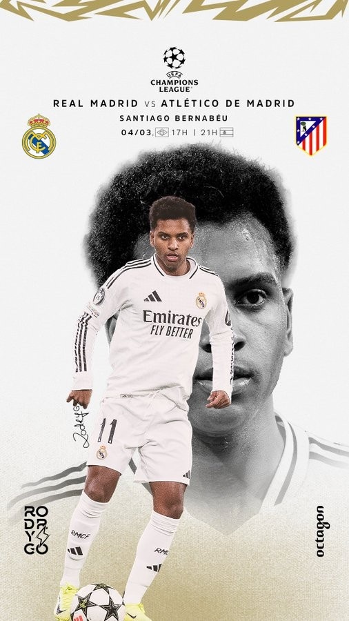 歐冠馬德里德比！羅德里戈曬個(gè)人海報(bào)：伯納烏見(jiàn)，HALA MADRID