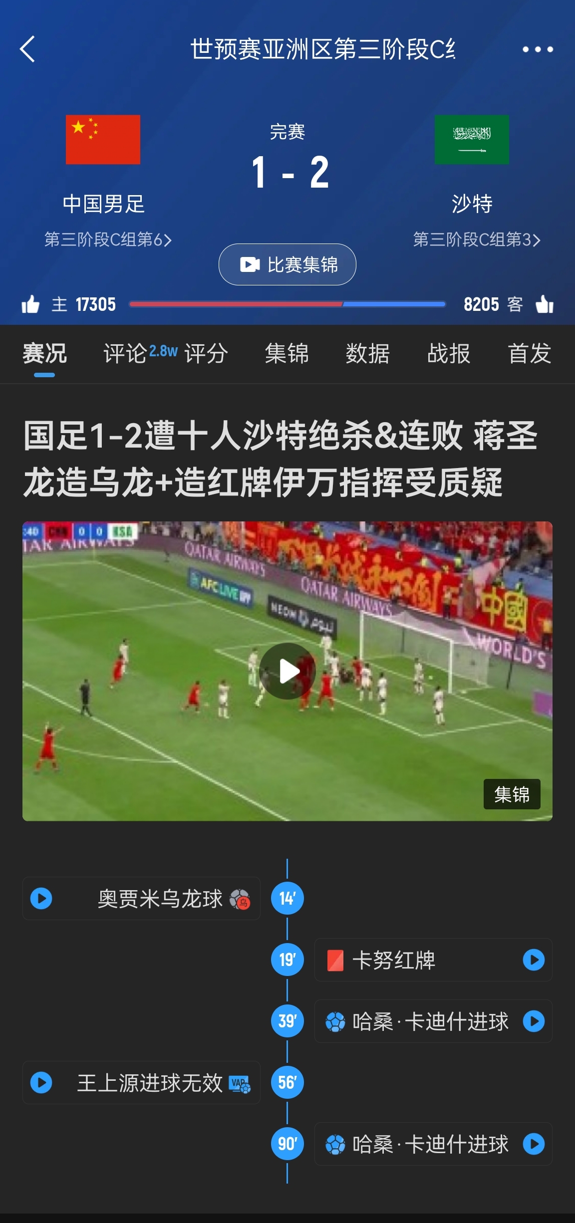今天什么劇本？首戰(zhàn)沙特也是半場(chǎng)紅牌+蔣光太傷退，最后國(guó)足被翻